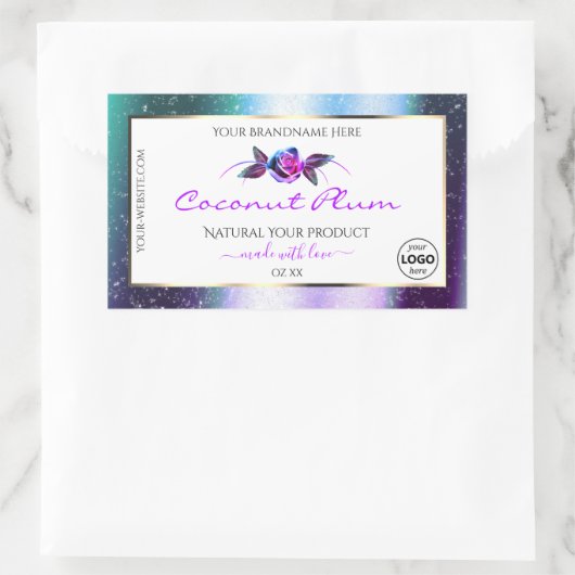 Blauwgroen Paarse Glitter White Product Labels met (Tas)