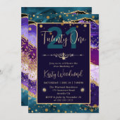 Blauwgroen & Paarse & Gouden Glitter Agaat Verjaar Kaart (Voorkant / Achterkant)