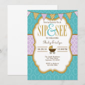 Blauwgroen Paarse gouden slok en zie uitnodiging (Voorkant / Achterkant)