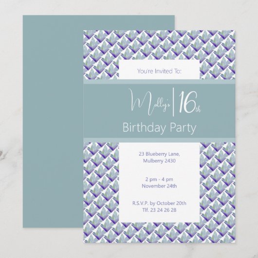 Blauwgroen Paarse Hue Magnolia Sweet 16e verjaarda Kaart (Voorkant / Achterkant)