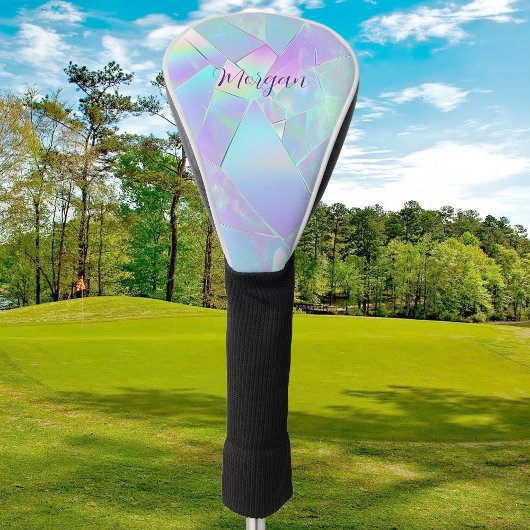 Blauwgroen & Paarse iriserende ontwerp, scriptnaam Golfheadcover