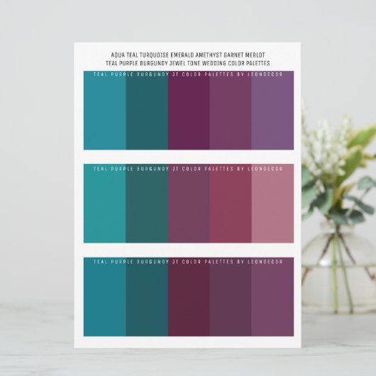Blauwgroen Paarse Jewel Tone Bruiloft Kleurenpalet (Staand voorkant)