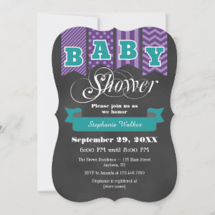 Blauwgroen Paarse Krijtbord Vlag Baby shower Uitno Kaart