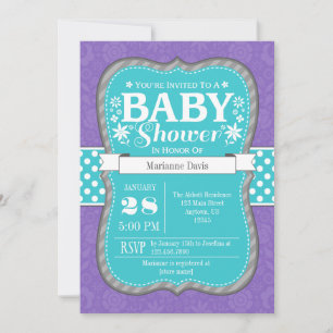 Blauwgroen Paarse lavender Flower Baby shower Invi Kaart