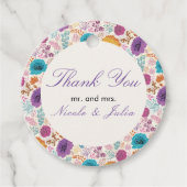 Blauwgroen Paarse Lente Meadow Bruiloft Bedankjes Labels (Voorkant)