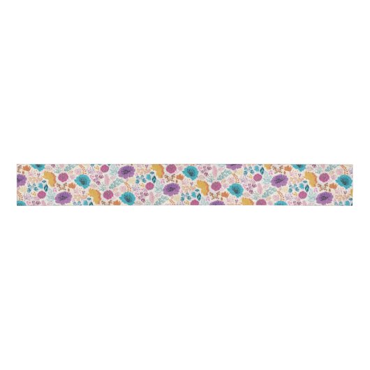 Blauwgroen Paarse Lente Meadow Bruiloft Grosgrain Lint (Voorkant)