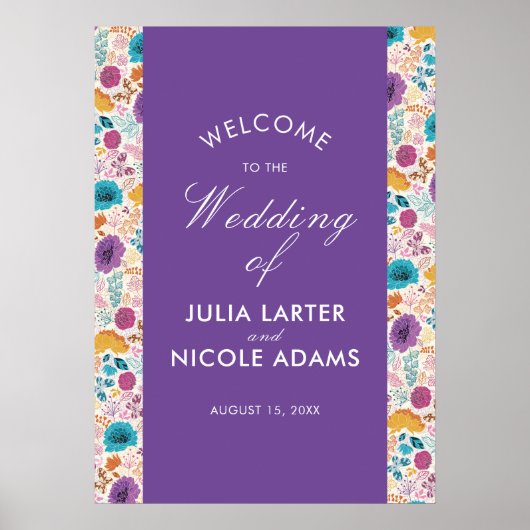 Blauwgroen Paarse Lente Meadow Bruiloft Poster (Voorkant)