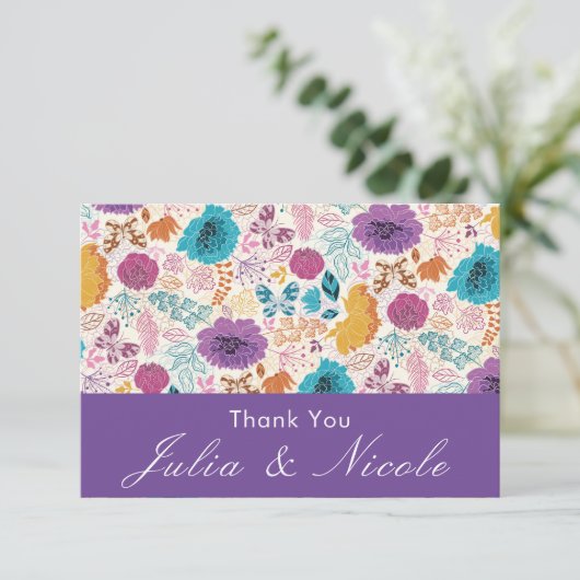 Blauwgroen Paarse lente weide bloemen bruiloft (Staand voorkant)