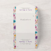 Blauwgroen Paarse lente weide bloemen bruiloft All In One Uitnodiging (Buitenkant)