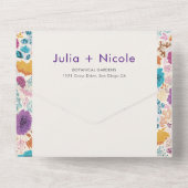 Blauwgroen Paarse lente weide bloemen bruiloft All In One Uitnodiging (Achterkant)