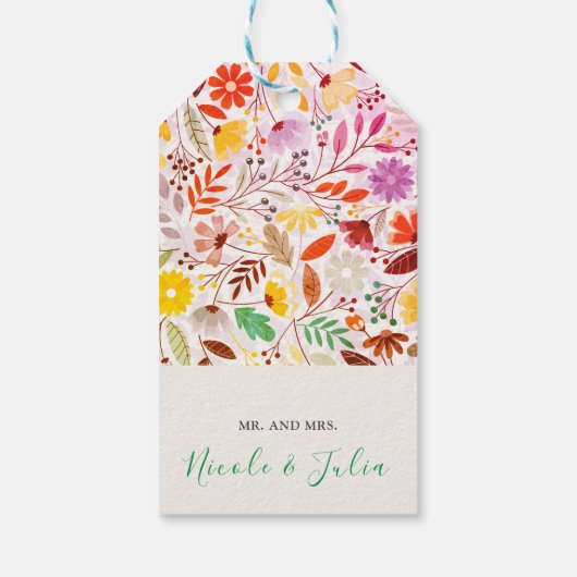 Blauwgroen Paarse lente weide bloemen bruiloft Cadeaulabel (Achterkant)