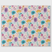 Blauwgroen Paarse lente weide bloemen bruiloft Cadeaupapier (Vlak)