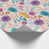 Blauwgroen Paarse lente weide bloemen bruiloft Cadeaupapier (Hoek)