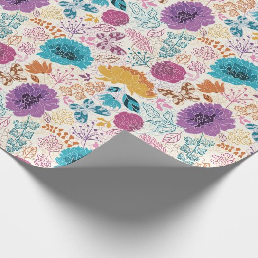 Blauwgroen Paarse lente weide bloemen bruiloft Cadeaupapier (Hoek)