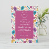 Blauwgroen Paarse lente weide bloemen bruiloft I Kaart (Staand voorkant)