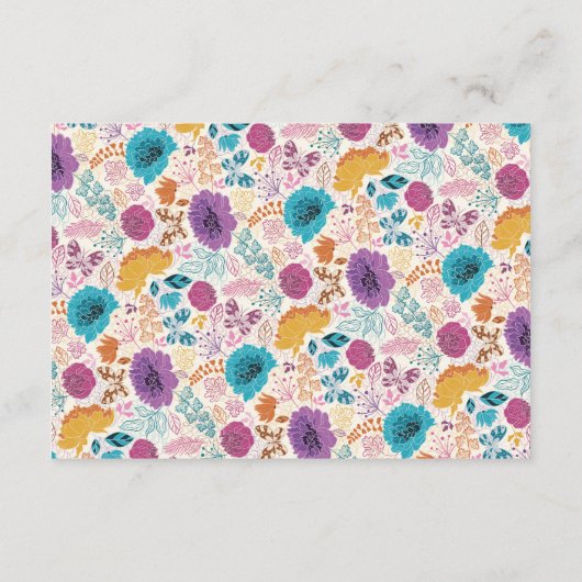 Blauwgroen Paarse lente weide bloemen bruiloft Informatiekaartje (Achterkant)