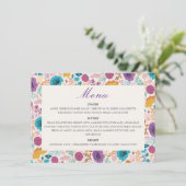 Blauwgroen Paarse lente weide bloemen bruiloft Menu (Staand voorkant)