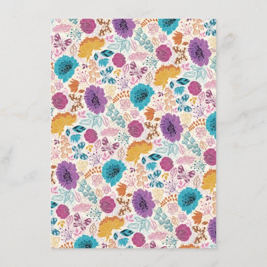 Blauwgroen Paarse lente weide bloemen bruiloft Menu (Achterkant)