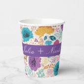 Blauwgroen Paarse lente weide bloemen bruiloft Papieren Bekers (Links)