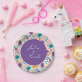 Blauwgroen Paarse lente weide bloemen bruiloft Papieren Bordje (Feest)