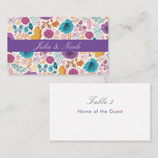 Blauwgroen Paarse lente weide bloemen bruiloft Plaatskaartje (Voorkant / Achterkant)