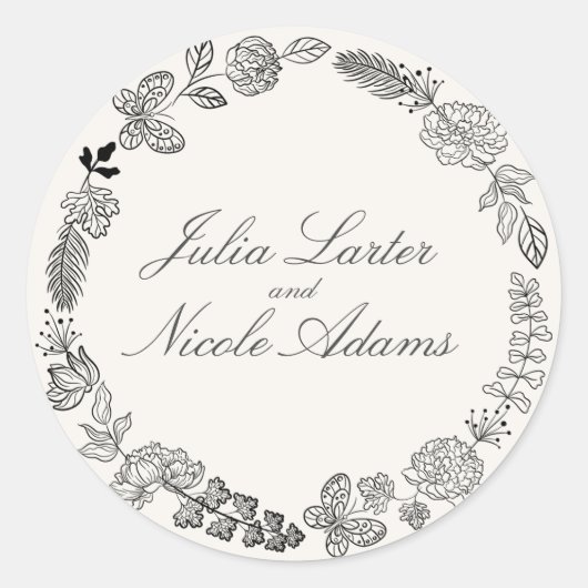 Blauwgroen Paarse lente weide bloemen bruiloft Ronde Sticker (Voorkant)