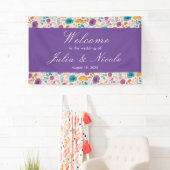 Blauwgroen Paarse lente weide bloemen bruiloft Spandoek (Insitu)