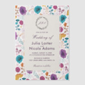 Blauwgroen Paarse lente weide bloemen bruiloft Vellum Uitnodigingen (Voorkant)