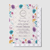 Blauwgroen Paarse lente weide bloemen bruiloft Vellum Uitnodigingen (Offset (Uitnodiging))