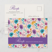 Blauwgroen Paarse lenteweidebloemen Briefkaart (Voorkant / Achterkant)