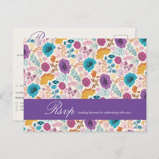 Blauwgroen Paarse lenteweidebloemen Briefkaart (Voorkant / Achterkant)