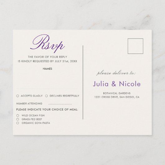 Blauwgroen Paarse lenteweidebloemen Briefkaart (Achterkant)