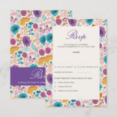 Blauwgroen Paarse lenteweidebloemen RSVP Kaartje (Voorkant / Achterkant)