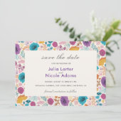 Blauwgroen Paarse lenteweidebloemen Save The Date (Staand voorkant)