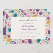 Blauwgroen Paarse lenteweidebloemen Save The Date (Voorkant / Achterkant)