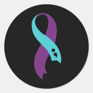 Blauwgroen Paarse Lint Semicolon Zelfmoordpreventi Ronde Sticker