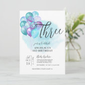Blauwgroen Paarse luchtballonnen 3e uitnodiging (Staand voorkant)