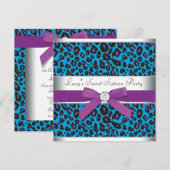 Blauwgroen Paarse Luipaard Sweet 16 Party Kaart (Voorkant / Achterkant)