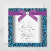 Blauwgroen Paarse Luipaard Sweet 16 Party Kaart (Achterkant)