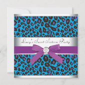Blauwgroen Paarse Luipaard Sweet 16 Party Kaart (Voorkant)