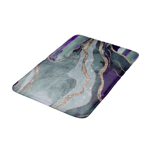 Blauwgroen Paarse marmer Agate Gold Glitter Glam # Badmat (Gekanteld)
