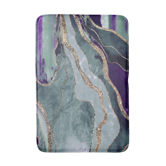 Blauwgroen Paarse marmer Agate Gold Glitter Glam # Badmat (Voorkant Verticaal)