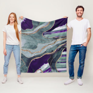 Blauwgroen Paarse marmer Agate Gold Glitter Glam # Fleece Deken