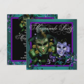 Blauwgroen Paarse Masquerade Party Uitnodigingen (Voorkant / Achterkant)