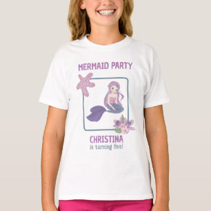 Blauwgroen Paarse Meisje Zeemeermin Verjaardagsfee T-shirt