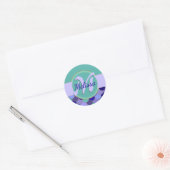 Blauwgroen & Paarse Monogram Zeemeermin Blad van S Ronde Sticker (Envelop)