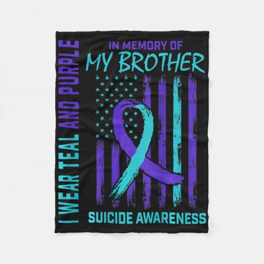 Blauwgroen Paarse ribbon Suicide Awareness Flag Br Fleece Deken (Voorkant)
