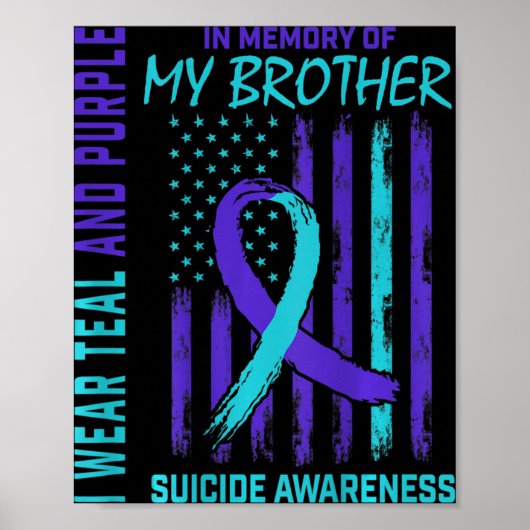 Blauwgroen Paarse ribbon Suicide Awareness Flag Br Poster (Voorkant)