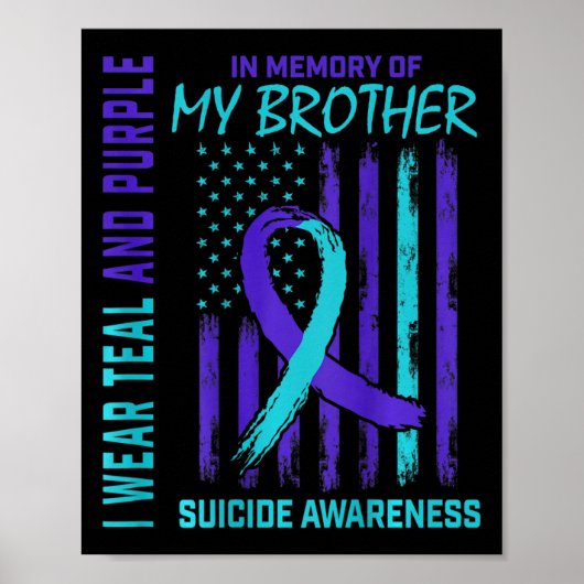 Blauwgroen Paarse ribbon Suicide Awareness Flag Br Poster (Voorkant)