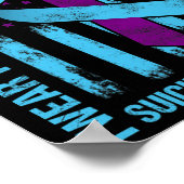 Blauwgroen Paarse ribbon Suicide Awareness Flag Br Poster (Hoek)